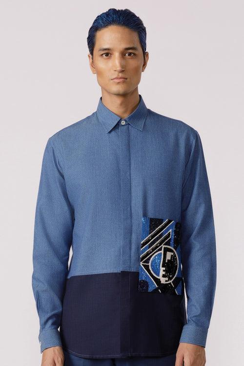 Shapes of emotion embroidered patch pocket shirt
