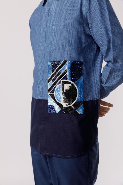 Shapes of emotion embroidered patch pocket shirt