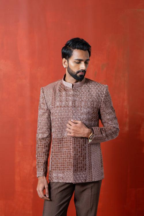 Brown Kantha Bandhgala