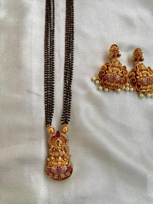 Ruby Lakshmi Pendant Mangalsutra with Earrings