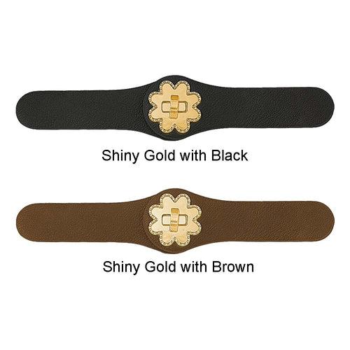 Premium Metallic Gold Flower Closure Clasp PU Belt Buckle