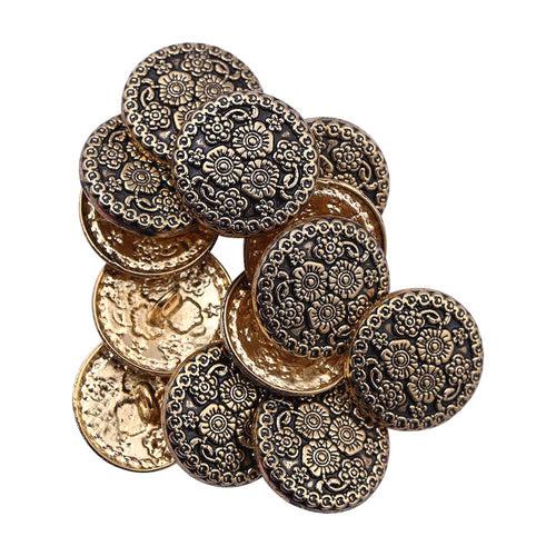 Intricate Flower Design Antique Finish Metal Buttons for Sherwani