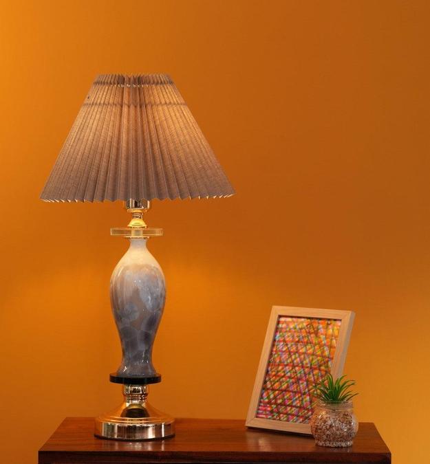 Elegant Vase-Shaped Glass Table Lamp - Grey Shade with Golden Base