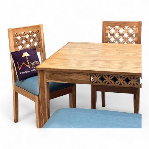 Wooden Twist Renton Premium Designer Teak Wood 6 Seater Dining Set with Bench Matte Finish for Dining Room or Kitchen