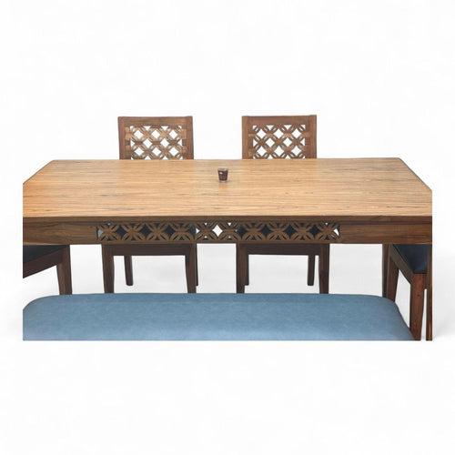 Wooden Twist Renton Premium Designer Teak Wood 6 Seater Dining Set with Bench Matte Finish for Dining Room or Kitchen