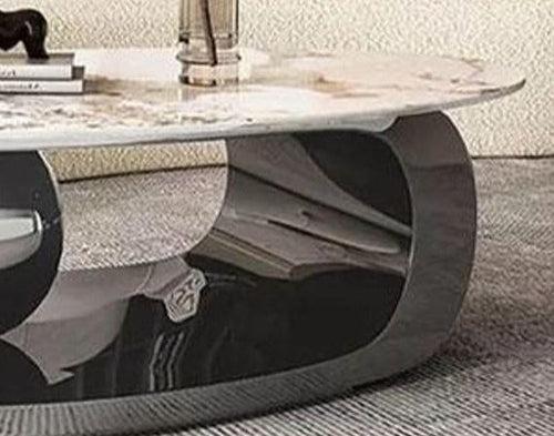 Unique Black Nickel Oval Centre Table with Marble Top - Stainless Steel