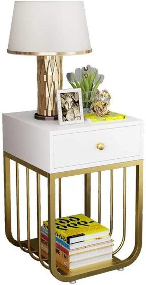 Square Side Table with One Drawer and Bottom Space in White Colour