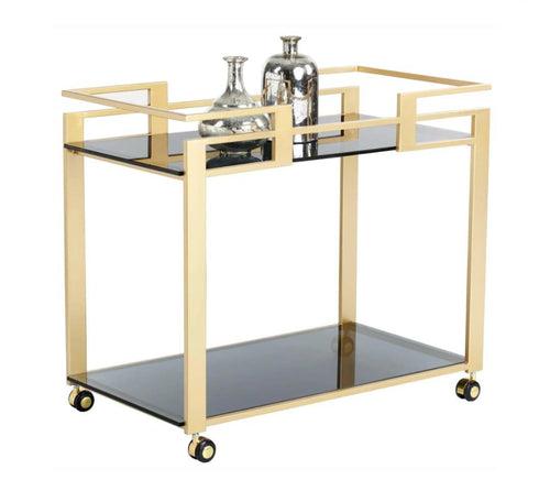 Golden Rectangle 2-Tier Serving Trolley with Glass Shelves (Iron)