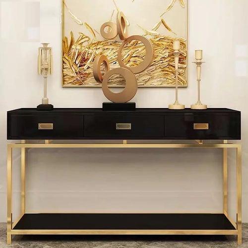 Modern Black Storage Console Table with 3 Drawers | Decorative Console Table