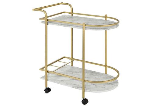 Modern Oval Iron Trolley with White Marble Top - 2 Tier Bar Cart