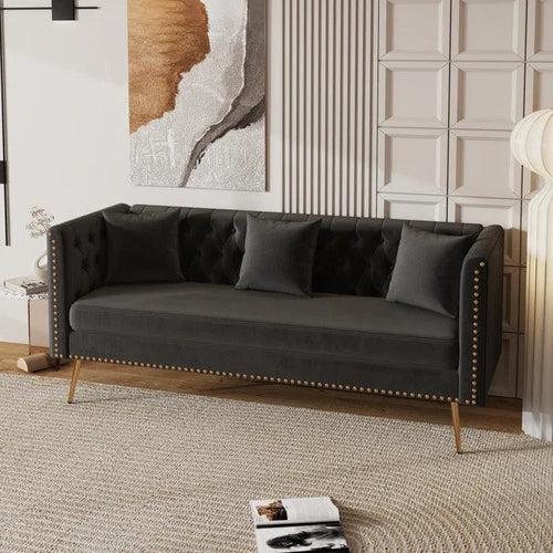 Wooden Twist Opulent Modern Sofa Elegant Velvet Seating 3 Seater Sofa Set