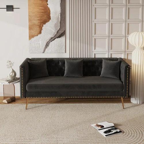 Wooden Twist Opulent Modern Sofa Elegant Velvet Seating 3 Seater Sofa Set