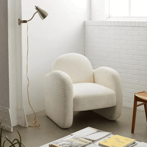 Wooden Twist Locus Cozy Curved Boucle Lounge Armchair with Arch-Shaped Backrest Modern Comfort and Elegant Design