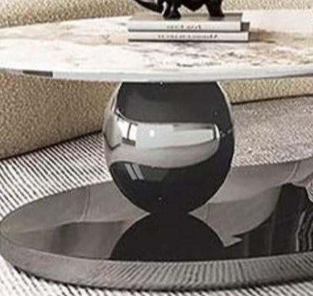 Unique Black Nickel Oval Centre Table with Marble Top - Stainless Steel