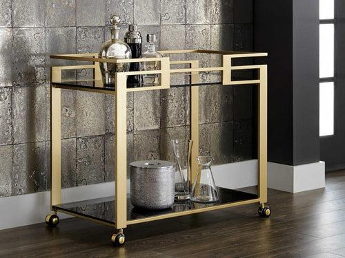 Golden Rectangle 2-Tier Serving Trolley with Glass Shelves (Iron)