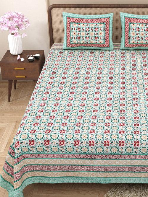 RAJASTHANI TRADITIONAL JAIPURI PURE COTTON KING SIZE DOUBLE BEDSHEET WITH 2 PILLOW COVERS SETS