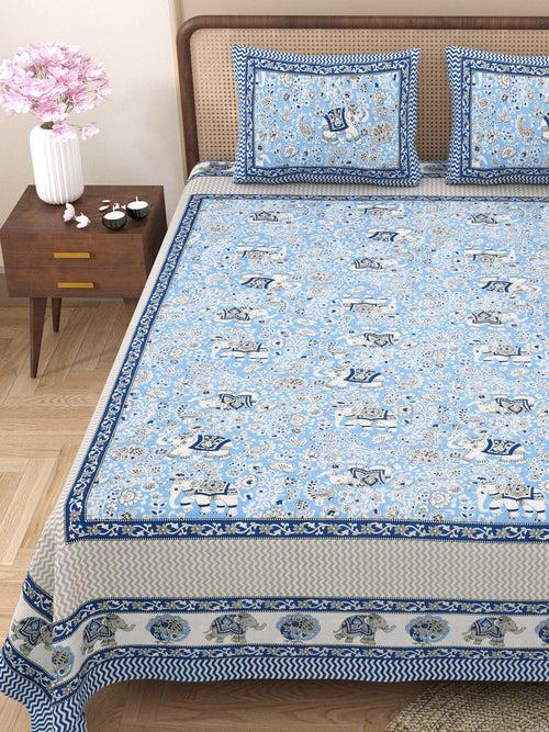 RAJASTHANI TRADITIONAL JAIPURI PURE COTTON KING SIZE DOUBLE BEDSHEET WITH 2 PILLOW COVERS SETS