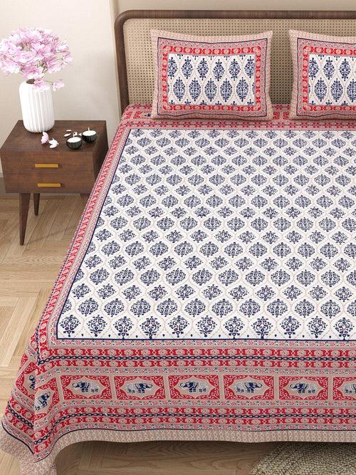 RAJASTHANI TRADITIONAL JAIPURI PURE COTTON KING SIZE DOUBLE BEDSHEET WITH 2 PILLOW COVERS SETS