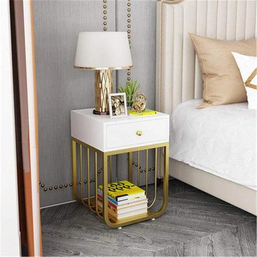 Square Side Table with One Drawer and Bottom Space in White Colour