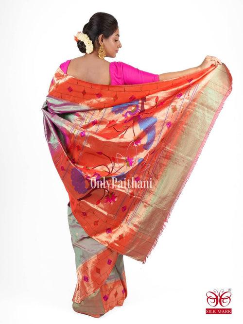 Greyish mauve silk paithani saree