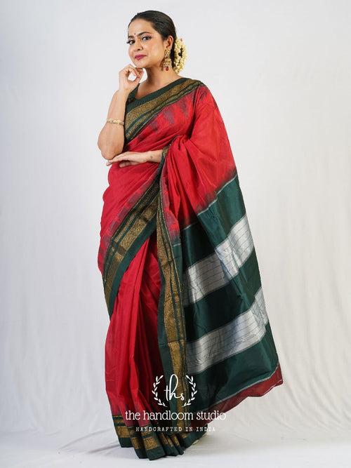 Red cotton silk ilkal saree