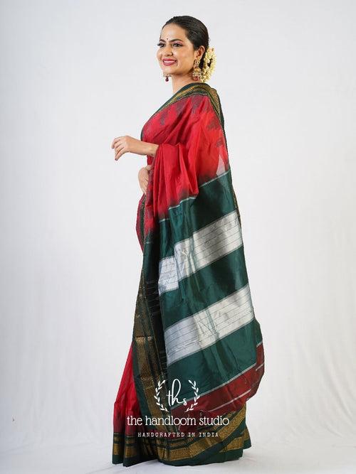 Red cotton silk ilkal saree