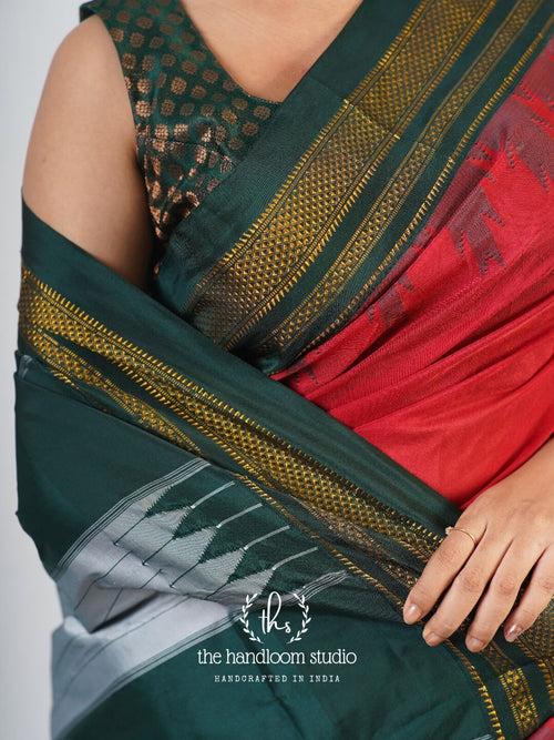 Red cotton silk ilkal saree