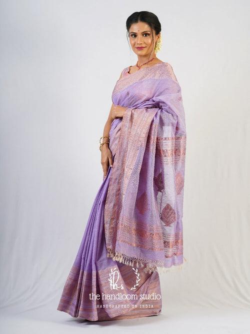 Lavender cotton jamdani saree