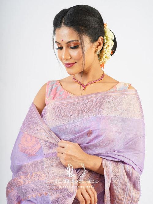 Lavender cotton jamdani saree