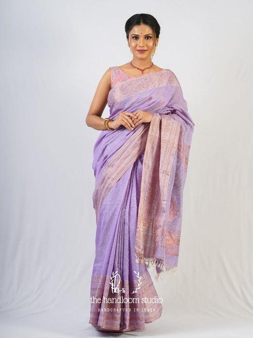 Lavender cotton jamdani saree