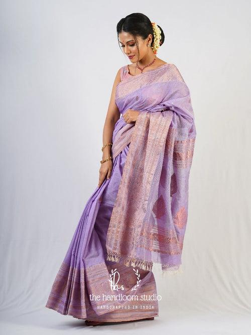 Lavender cotton jamdani saree