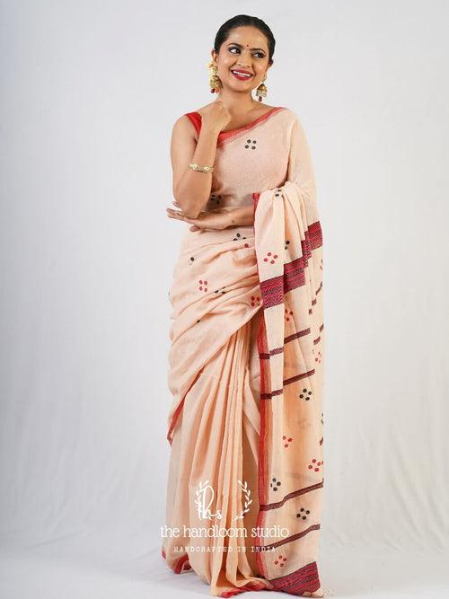 Peach cotton jamdani saree