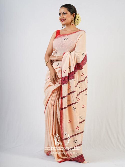 Peach cotton jamdani saree