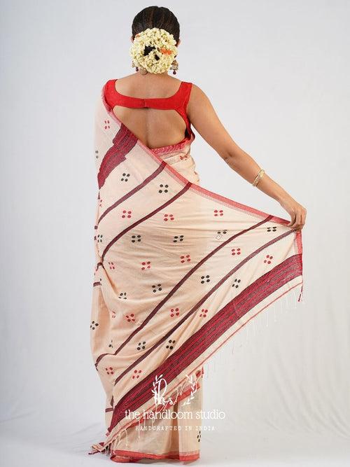 Peach cotton jamdani saree