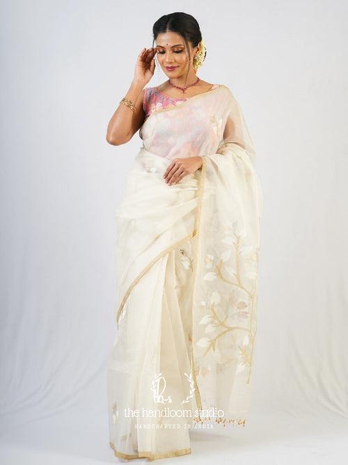 Offwhite cotton jamdani saree