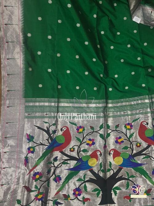 Bottle green rich pallu silk paithani saree