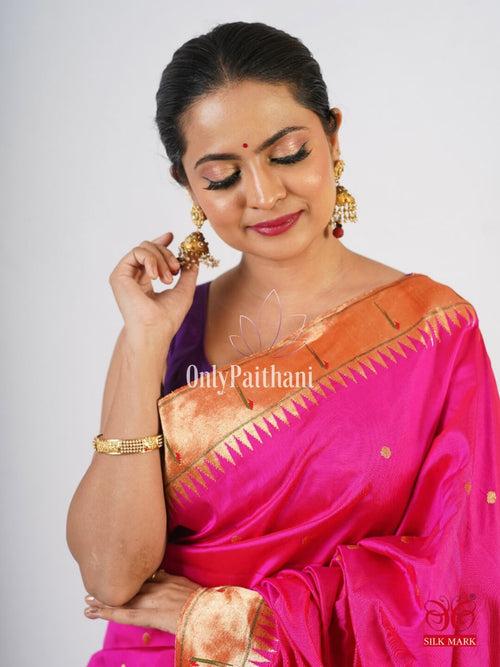 Fuchsia silk paithani saree with rich pallu