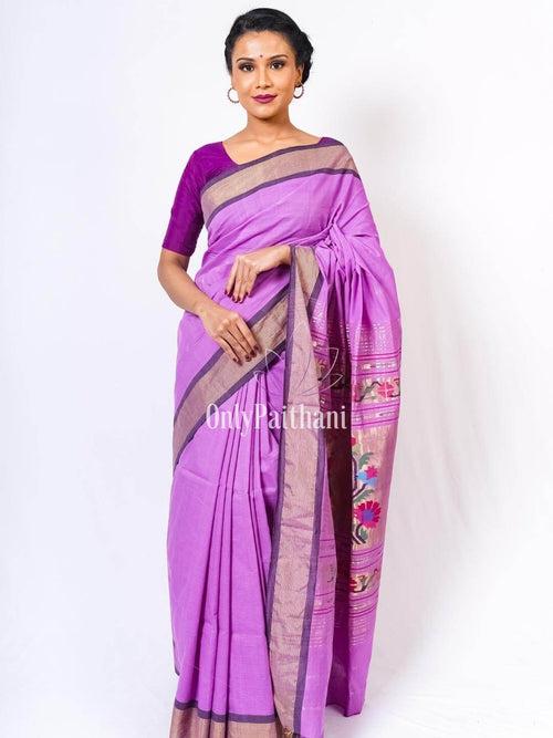 Lavender cotton paithani saree