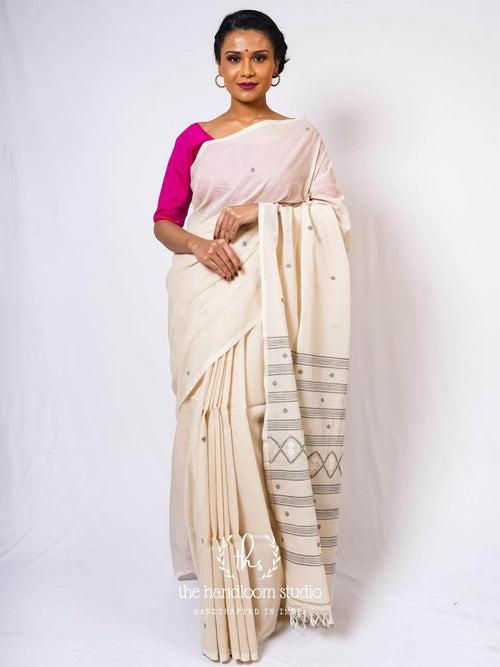 Offwhite pure jamdani saree