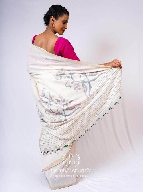 Offwhite cotton jamdani saree