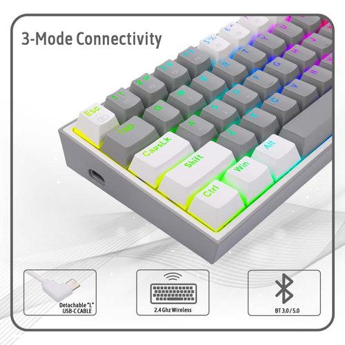 (RENEWED) FIZZ PRO K616 - 60% Wired+2.4Ghz+BT Mechanical Keyboard Grey and White (Red Switch)