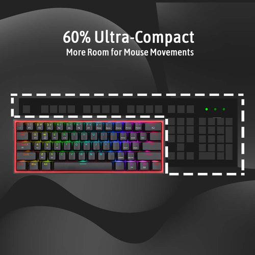 (RENEWED) FIZZ PRO K616 - 60% Wired+2.4Ghz+BT Mechanical Keyboard Black (Red Switch)