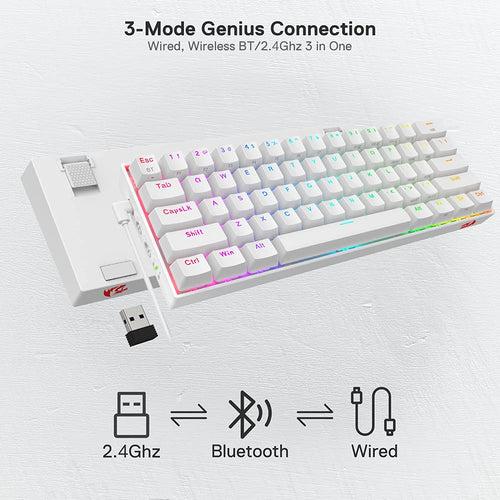 Draconic Pro K530 Pro - 60% Bluetooth+2.4Ghz+Wired Mechanical Keyboard White (Red Switch)