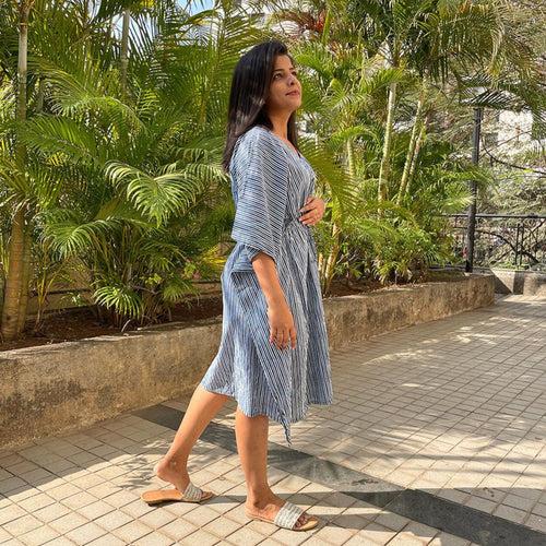 Midi Kaftan for Women - Indigo Stripes