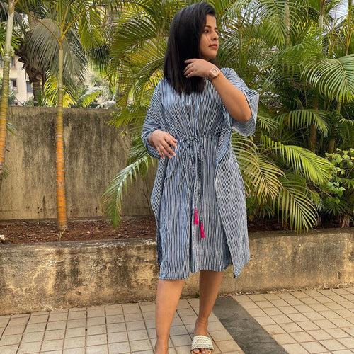 Midi Kaftan for Women - Indigo Stripes