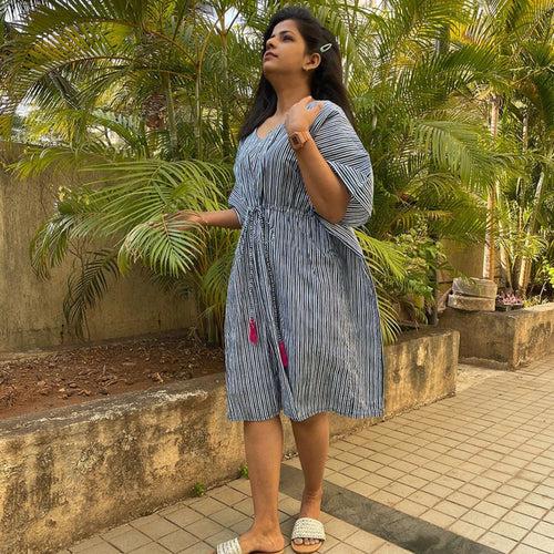 Midi Kaftan for Women - Indigo Stripes