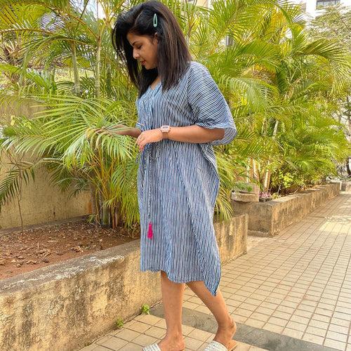 Midi Kaftan for Women - Indigo Stripes