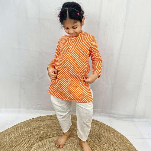 Pajama set for boys and girls - Orange Leheriya