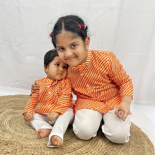 Pajama set for boys and girls - Orange Leheriya