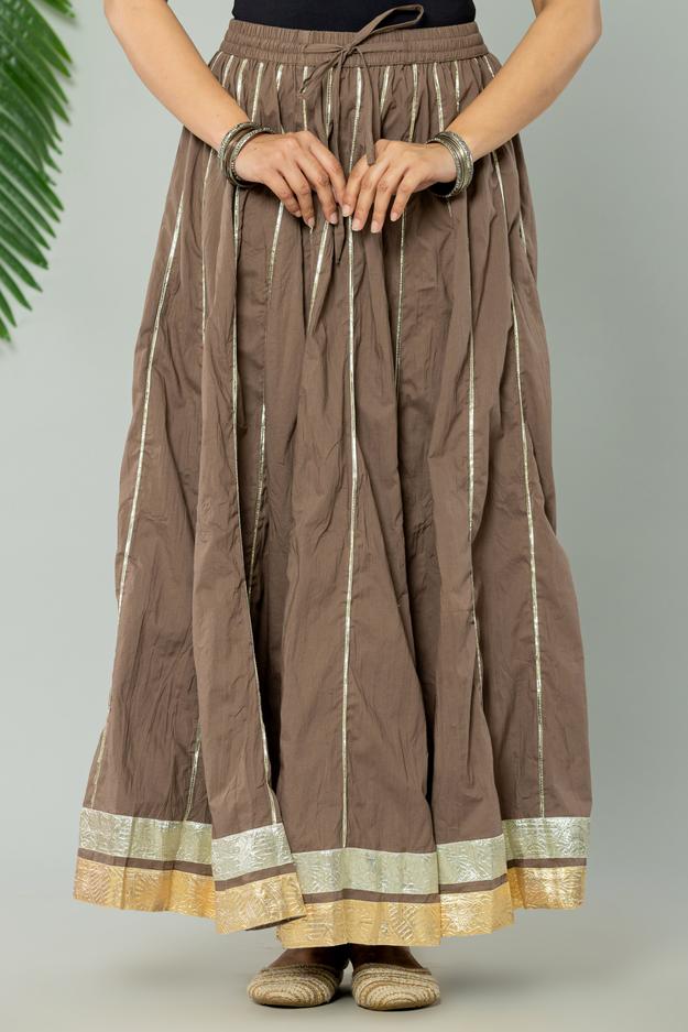 Maharaani Brownish Grey Cotton Gota 28 Kali Kalidaar Skirt